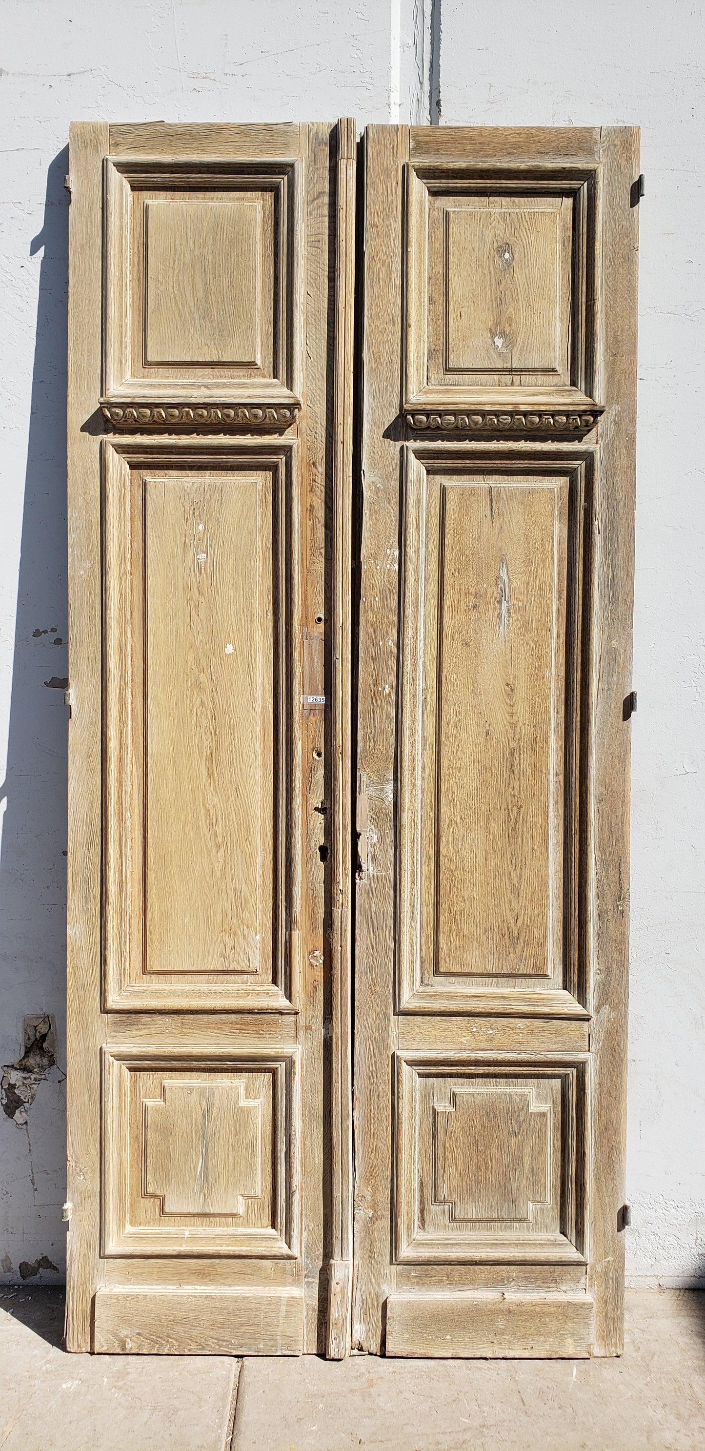 Pair of Antique 3 Panel Washed Wood Doors