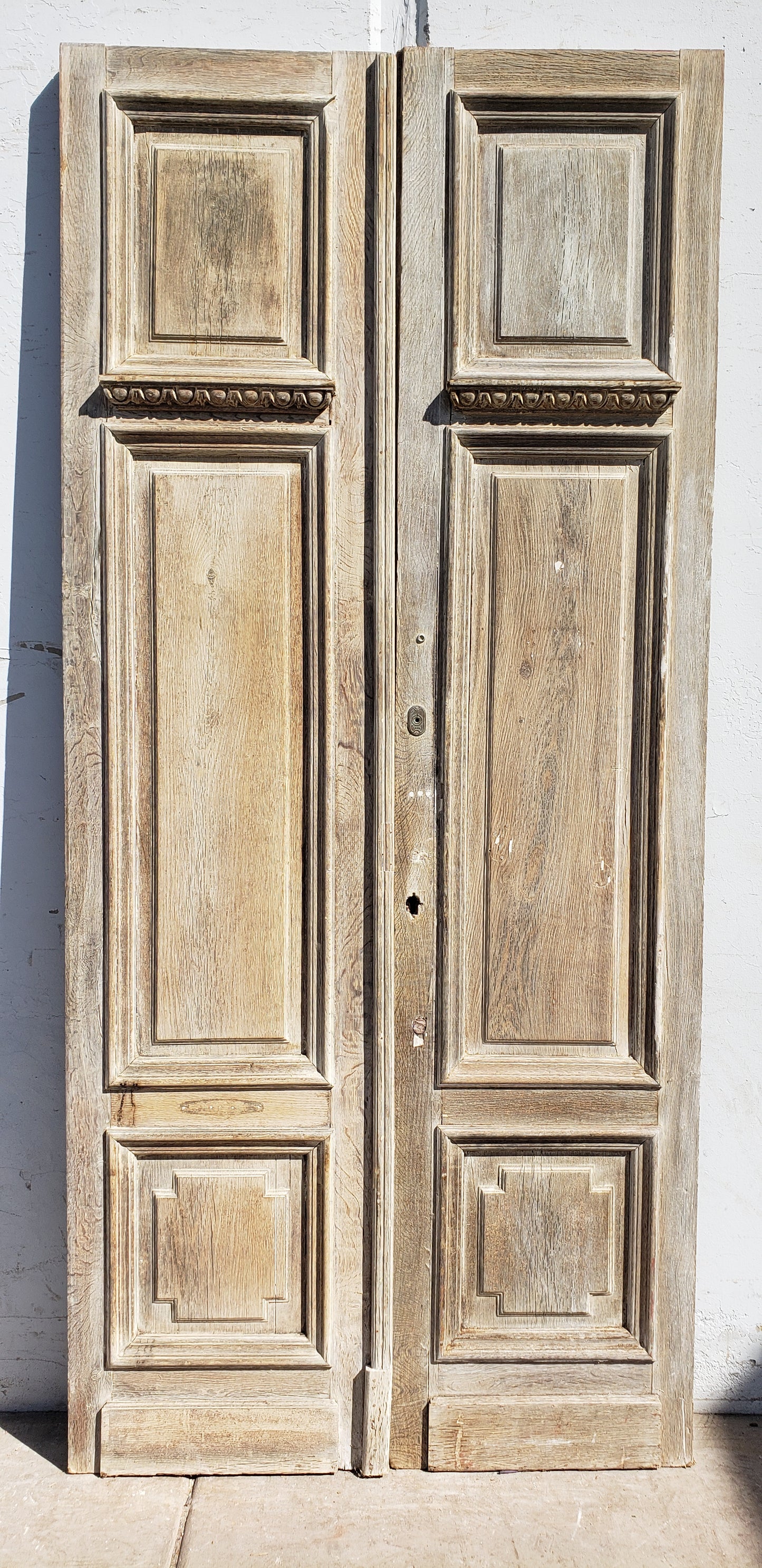 Pair of Antique 3 Panel Washed Wood Doors