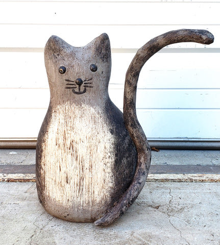 Carved Wooden Folk Art Feline Statue