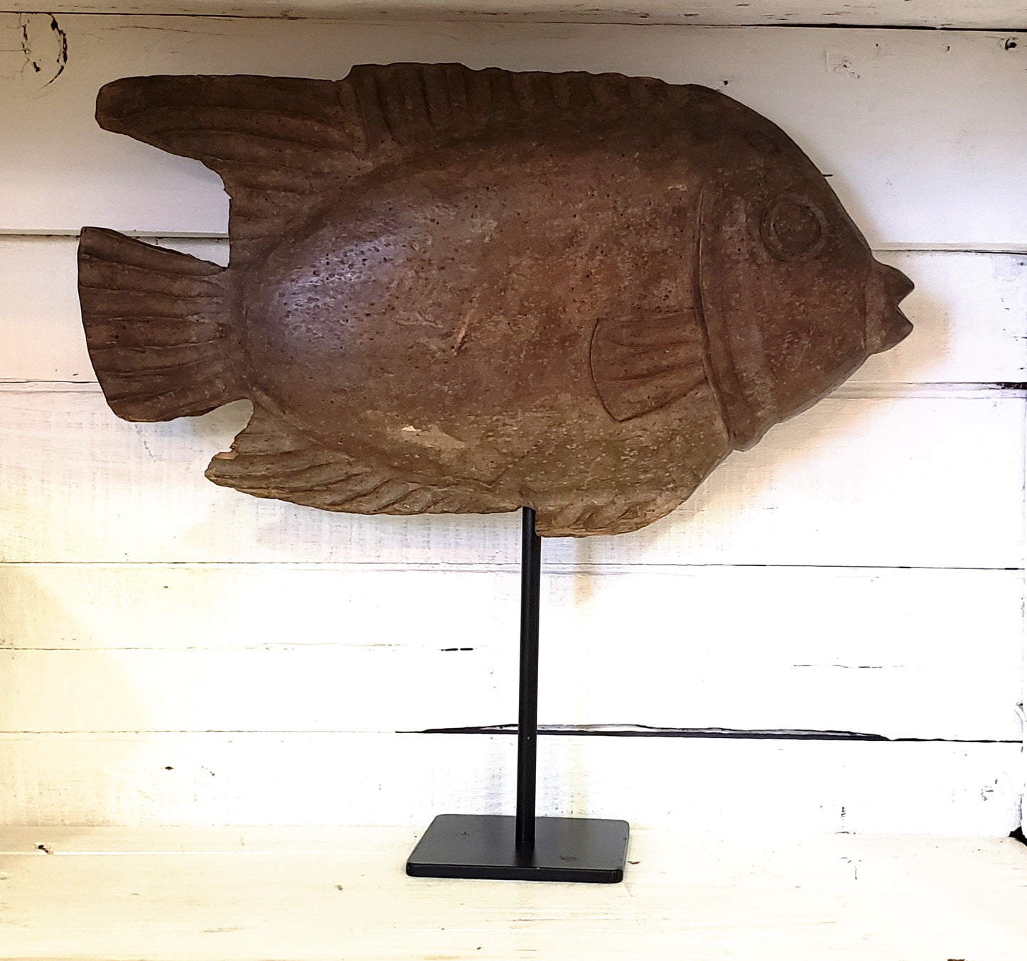 Carved Wooden Fish on Stand