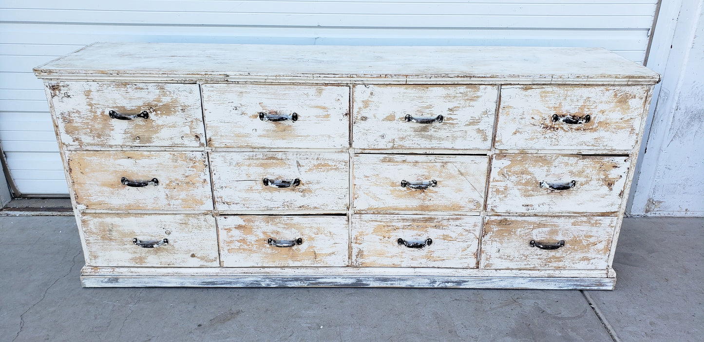 Antique Painted 12 Drawer Sideboard / Dresser Cabinet