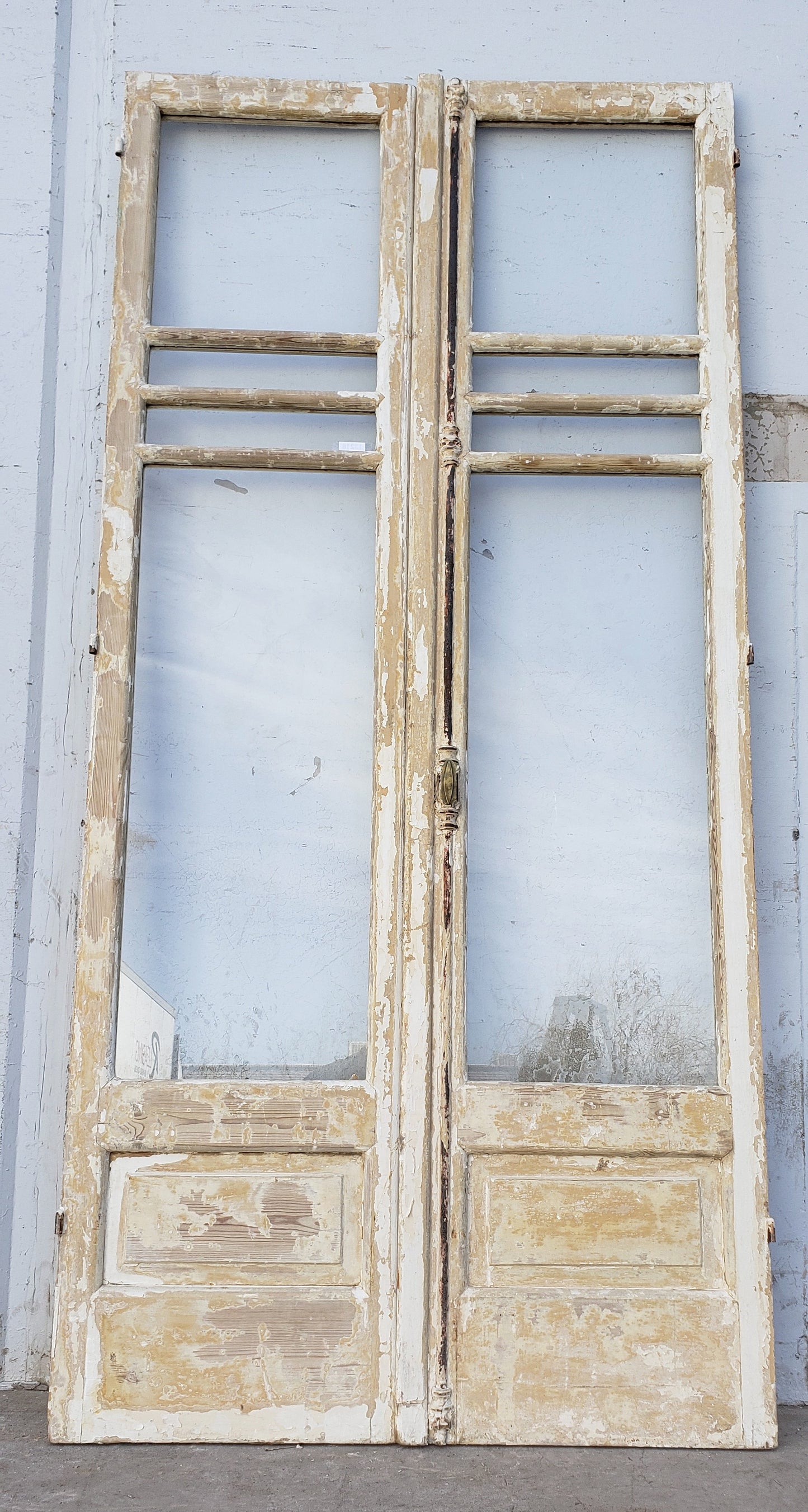 Pair of 4 Horizontal Lite Washed Wood Antique Doors