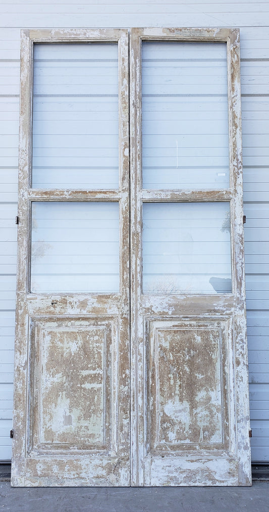 Pair of 2 Lite Painted Wood Antique Doors