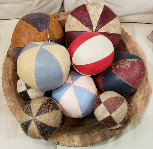 Decorative Set of 8 Antique Oil Cloth Juggling Balls