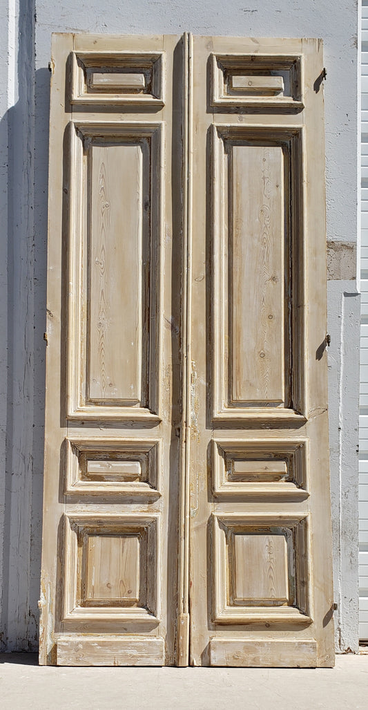Pair of Antique 4 Panel Washed Wood Doors