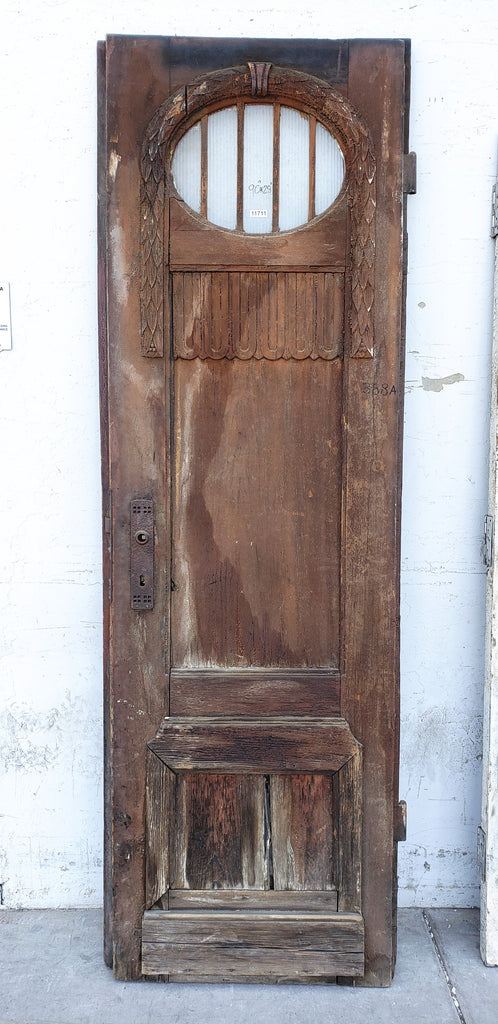 Single Antique 3 Panel Oval Lite Wood Carved Door