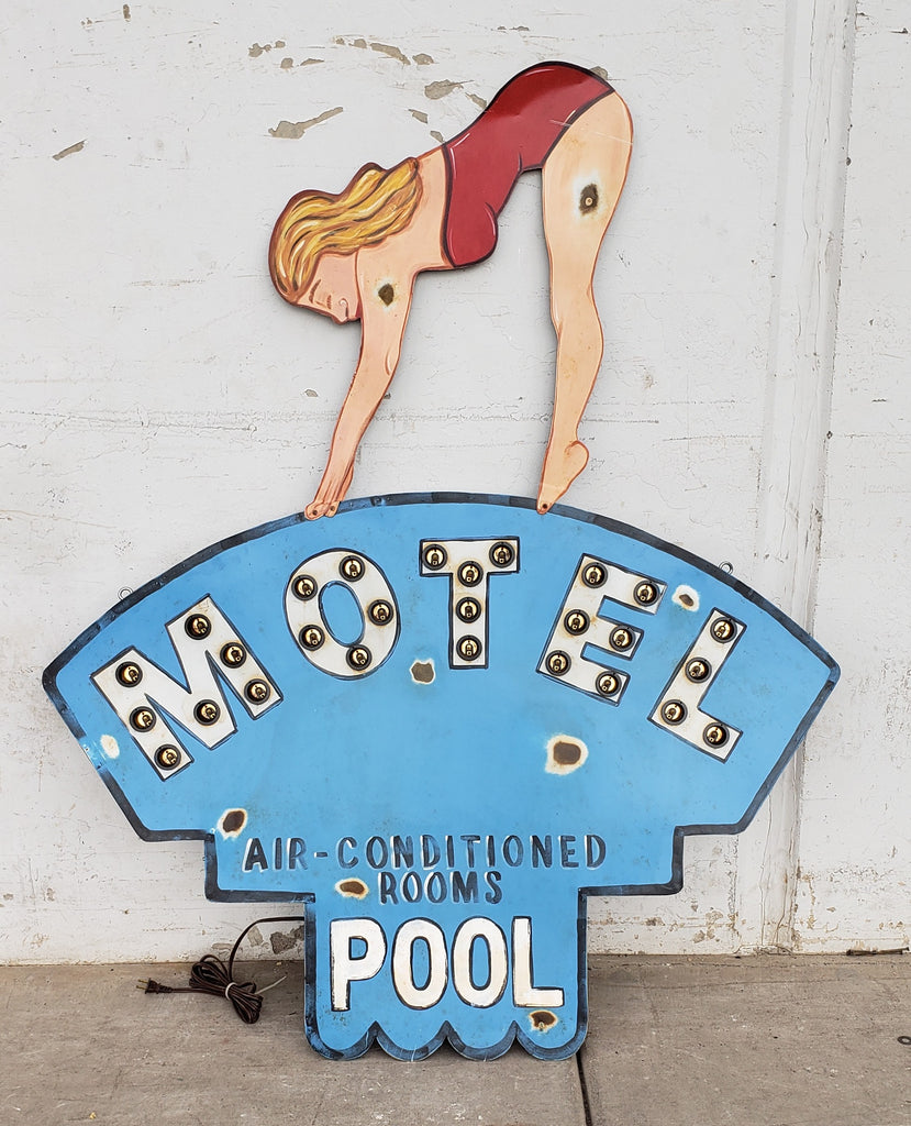 Motel Pool Diving Girl Metal Sign
