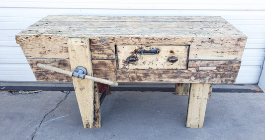Stripped Grey Work Table with Vise