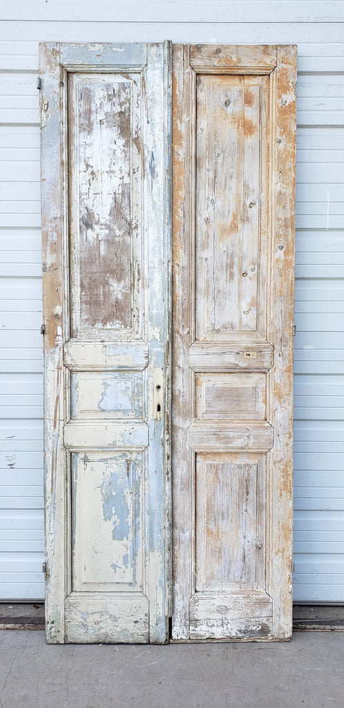 Pair of 3 Panel Washed Wood Antique Doors