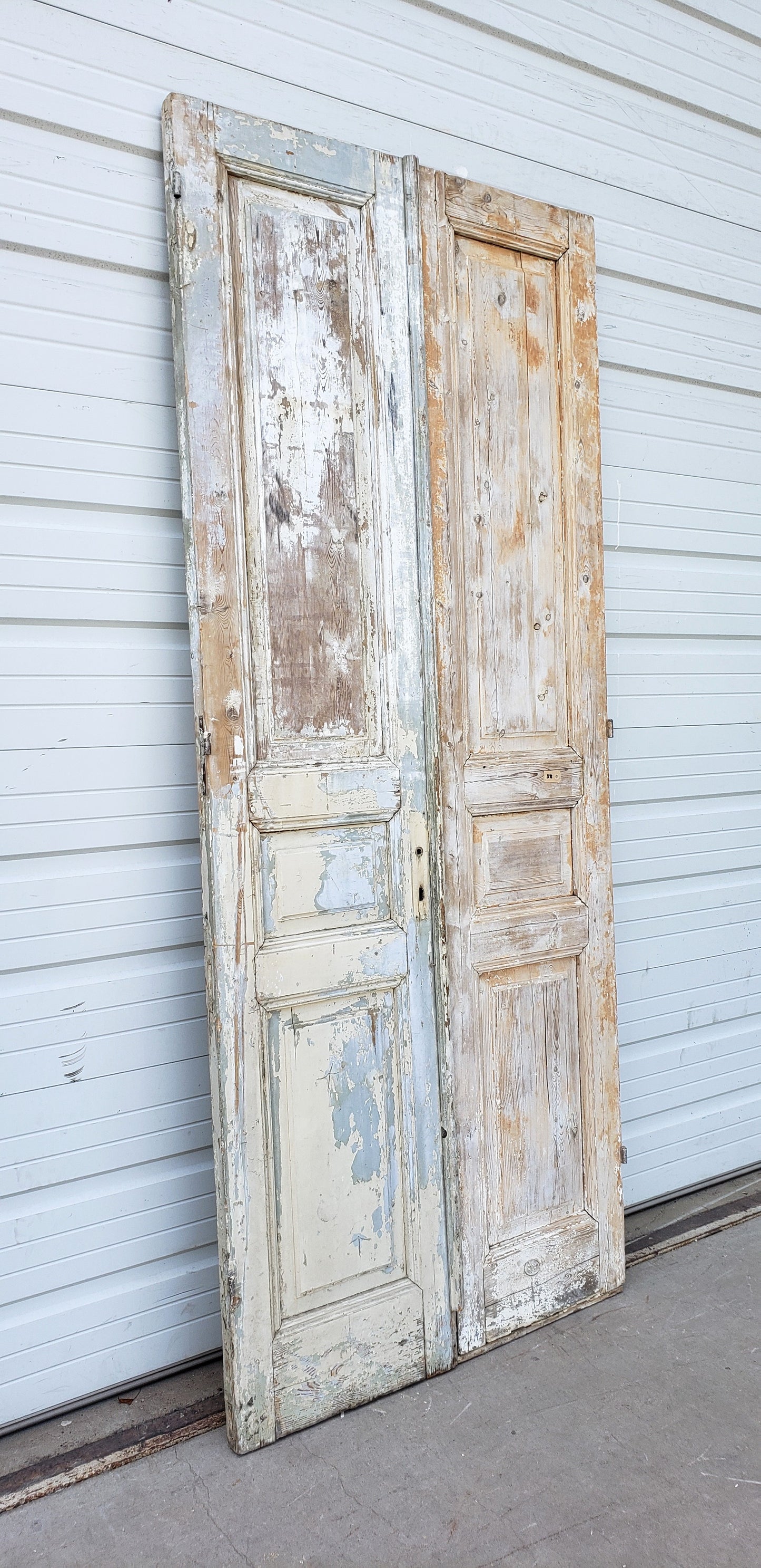 Pair of 3 Panel Washed Wood Antique Doors