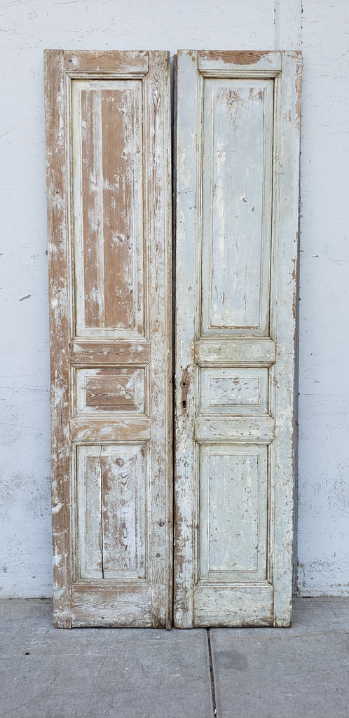Pair of 3 Panel Painted Wood Antique Doors