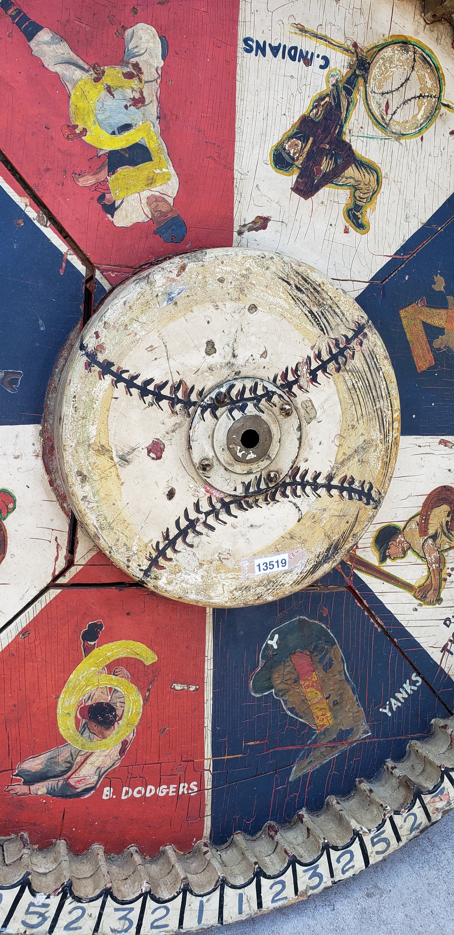 Antique Wooden Baseball Carnival Wheel