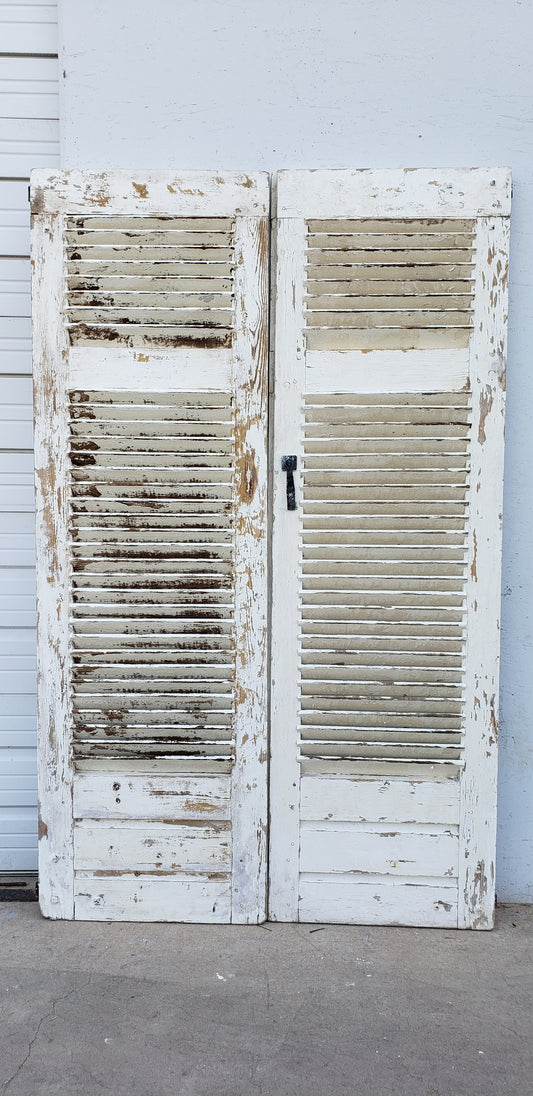 Pair of Large White Painted Shutters