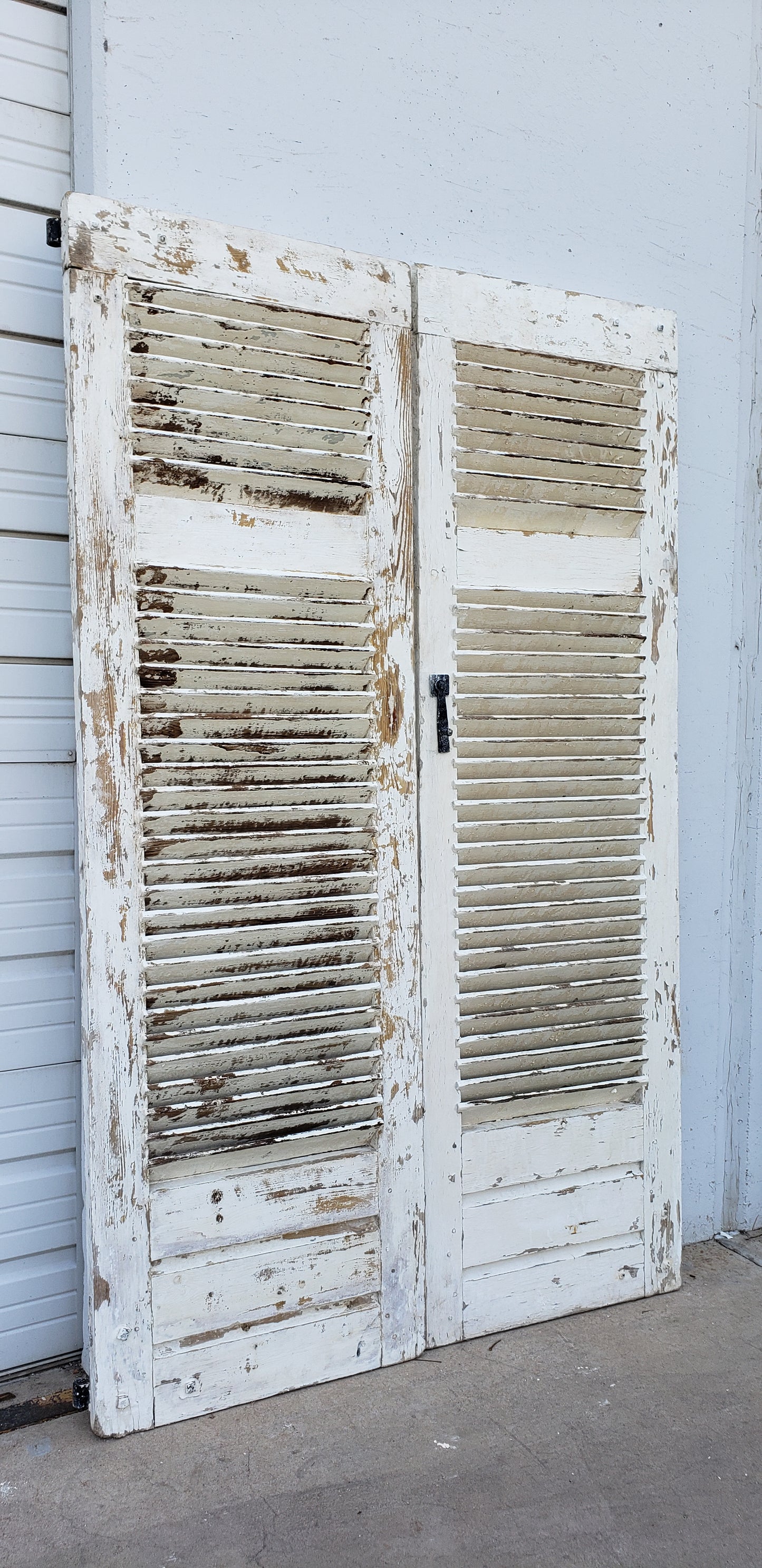 Pair of Large White Painted Shutters