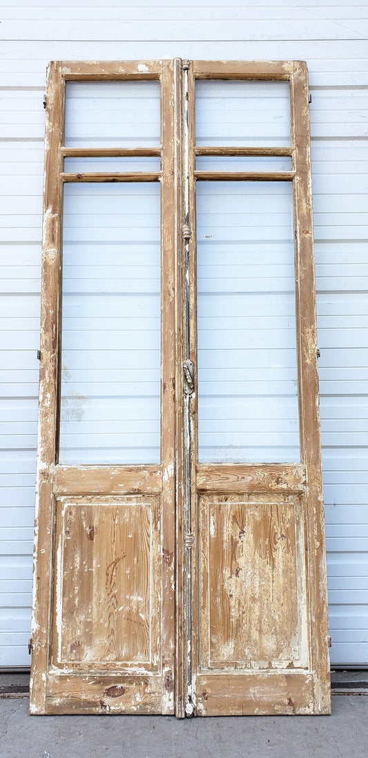 Pair of Washed Wood Antique Doors with 3-Lites
