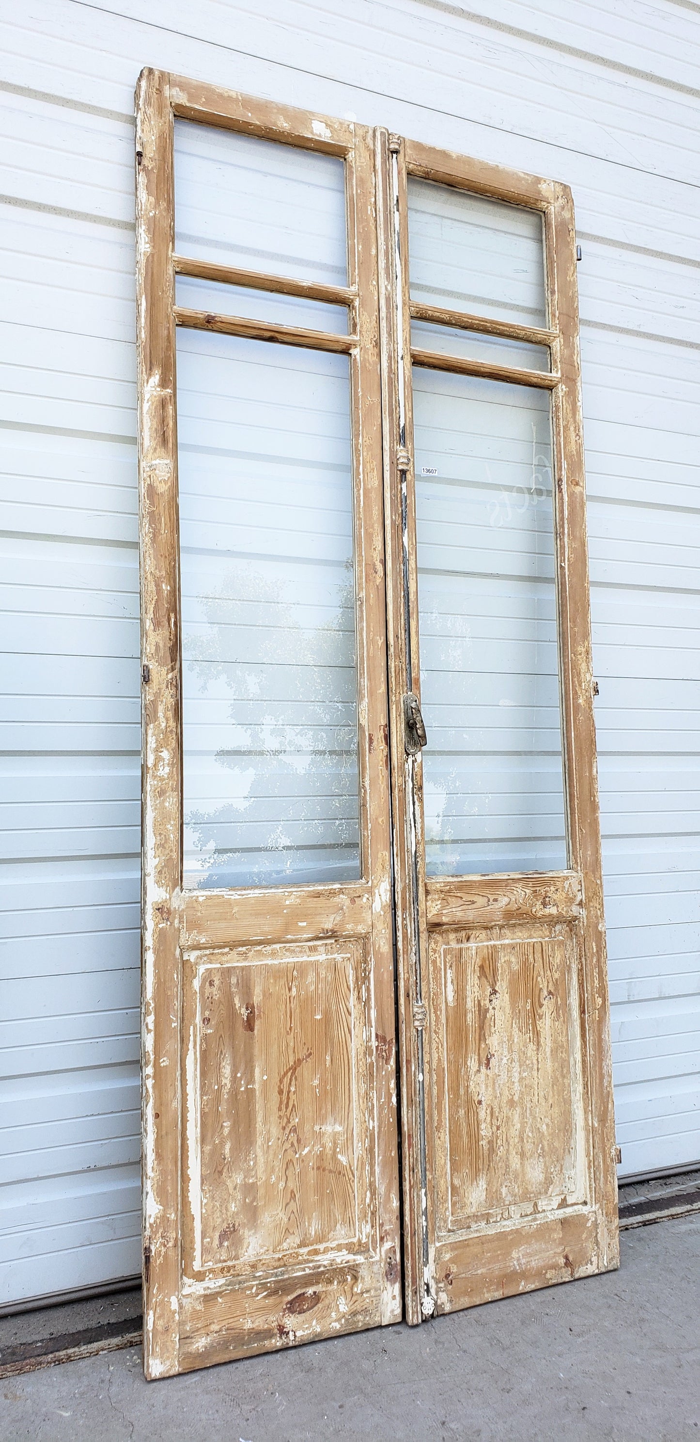 Pair of Washed Wood Antique Doors with 3-Lites