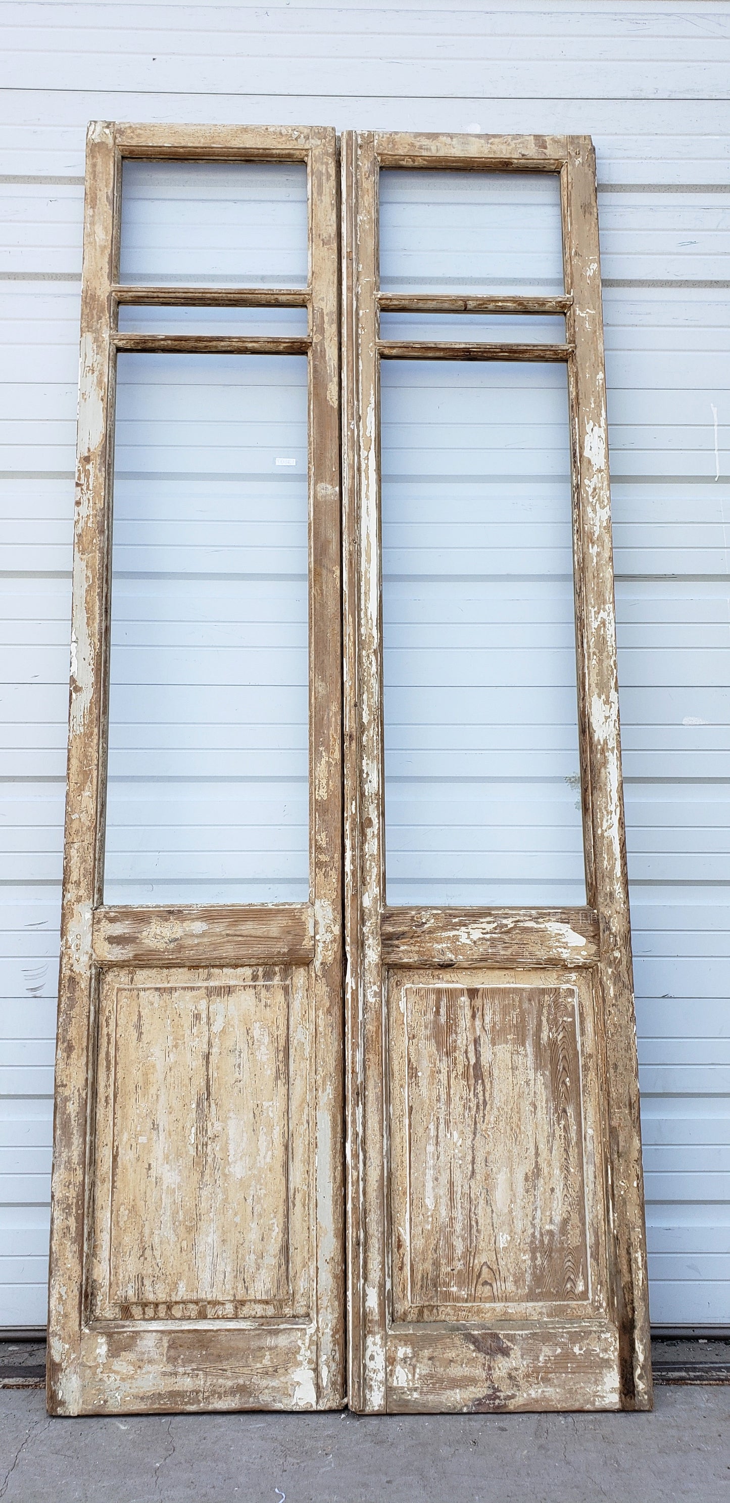 Pair of Washed Wood Antique Doors with 3-Lites