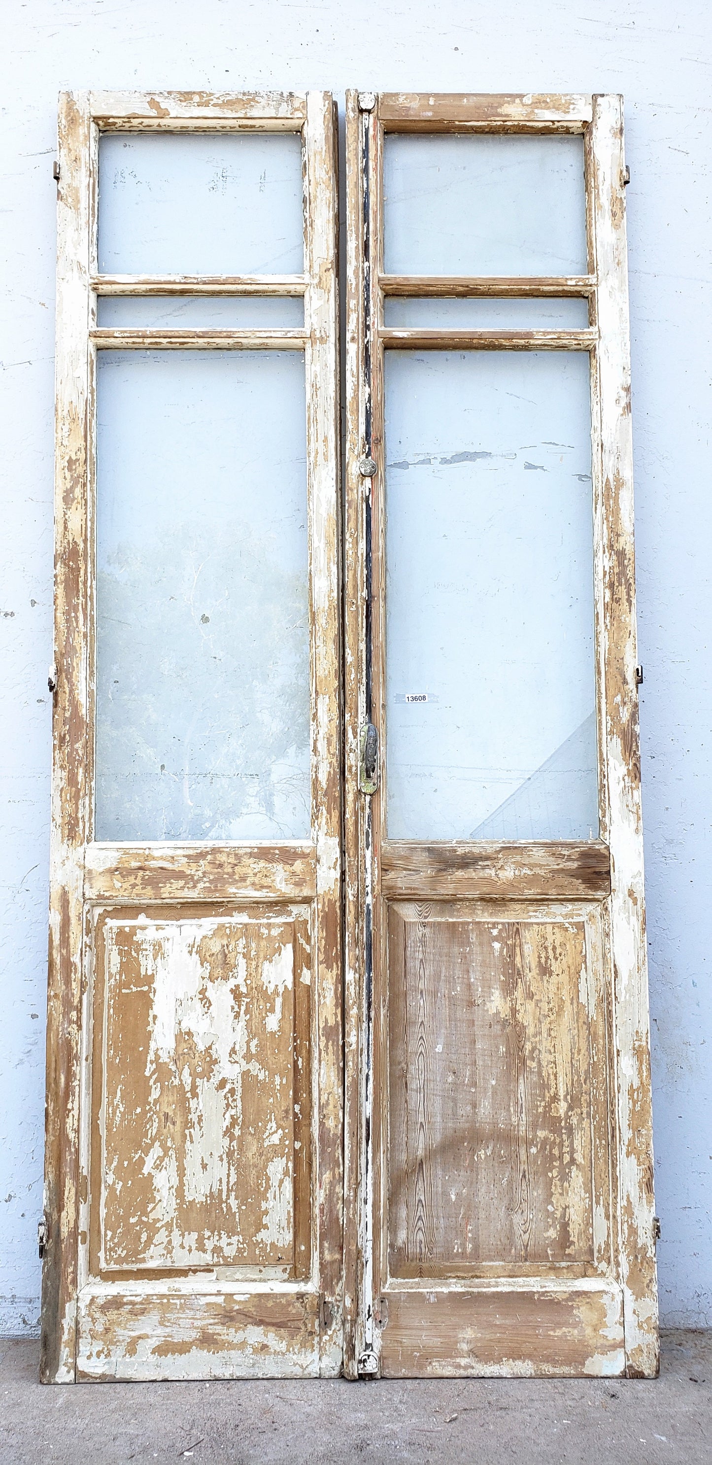 Pair of Washed 3-Lite Antique Wood Doors