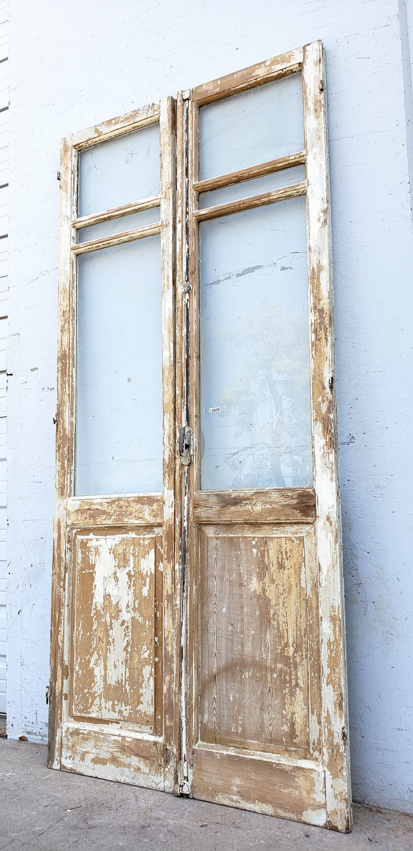 Pair of Washed 3-Lite Antique Wood Doors