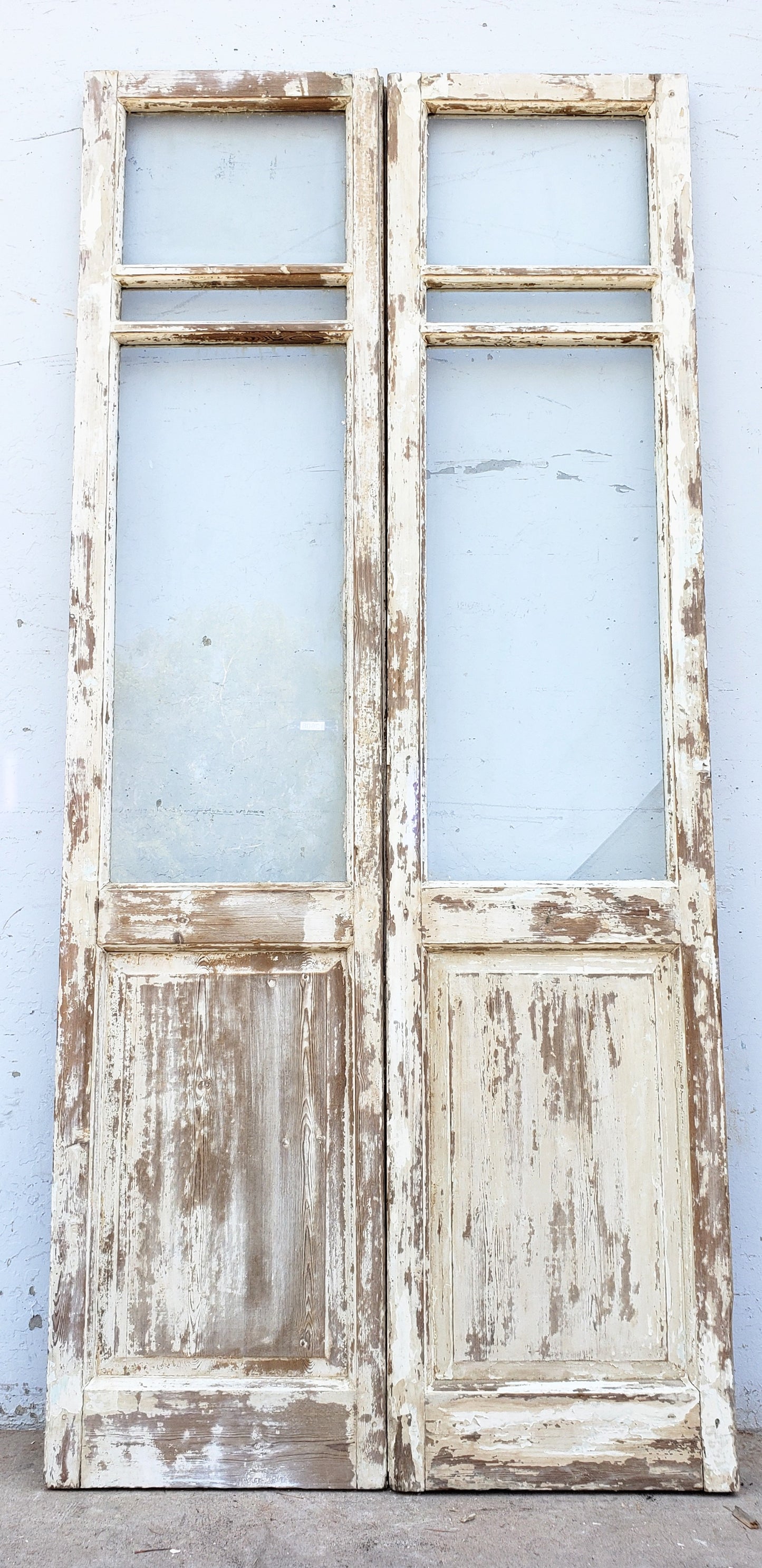 Pair of Washed 3-Lite Antique Wood Doors