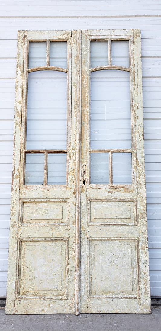 Pair of 5-Lite Painted Antique Wood Doors