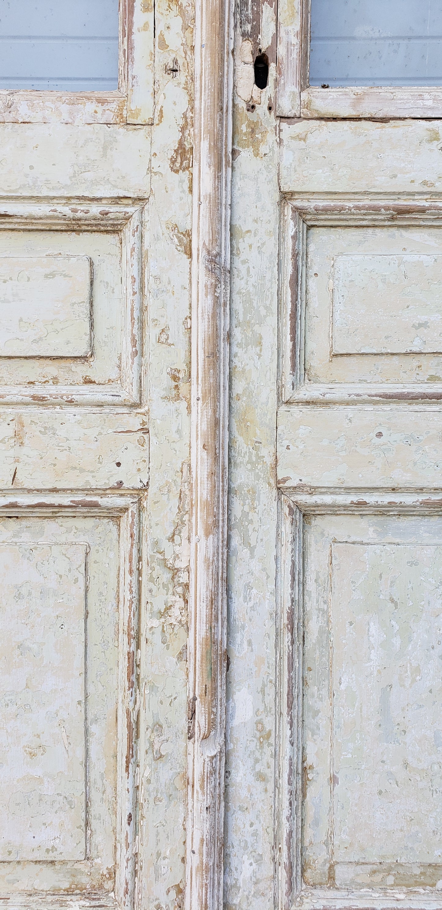 Pair of 5-Lite Painted Antique Wood Doors