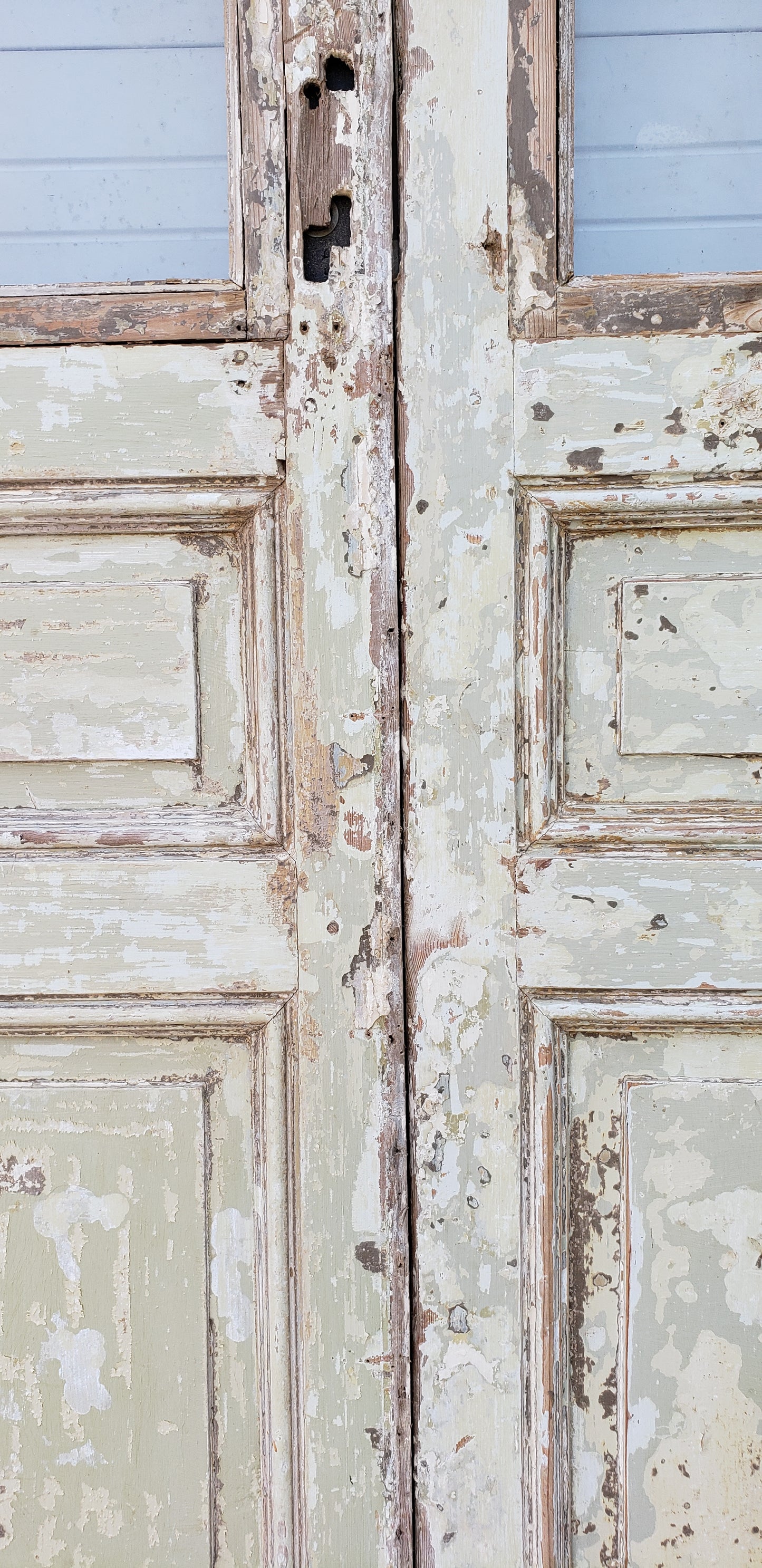 Pair of 5-Lite Painted Antique Wood Doors