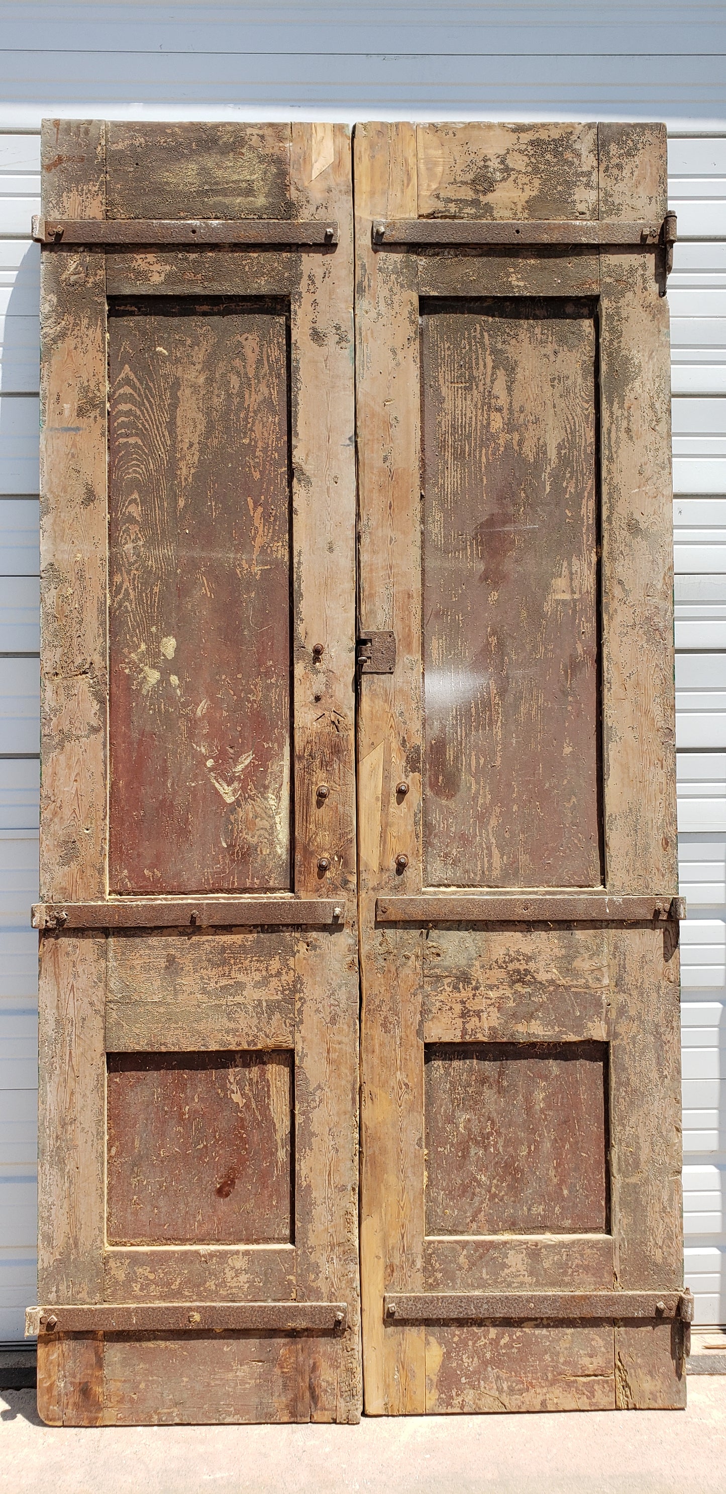 Pair of Green Washed Antique Carved Wood Doors