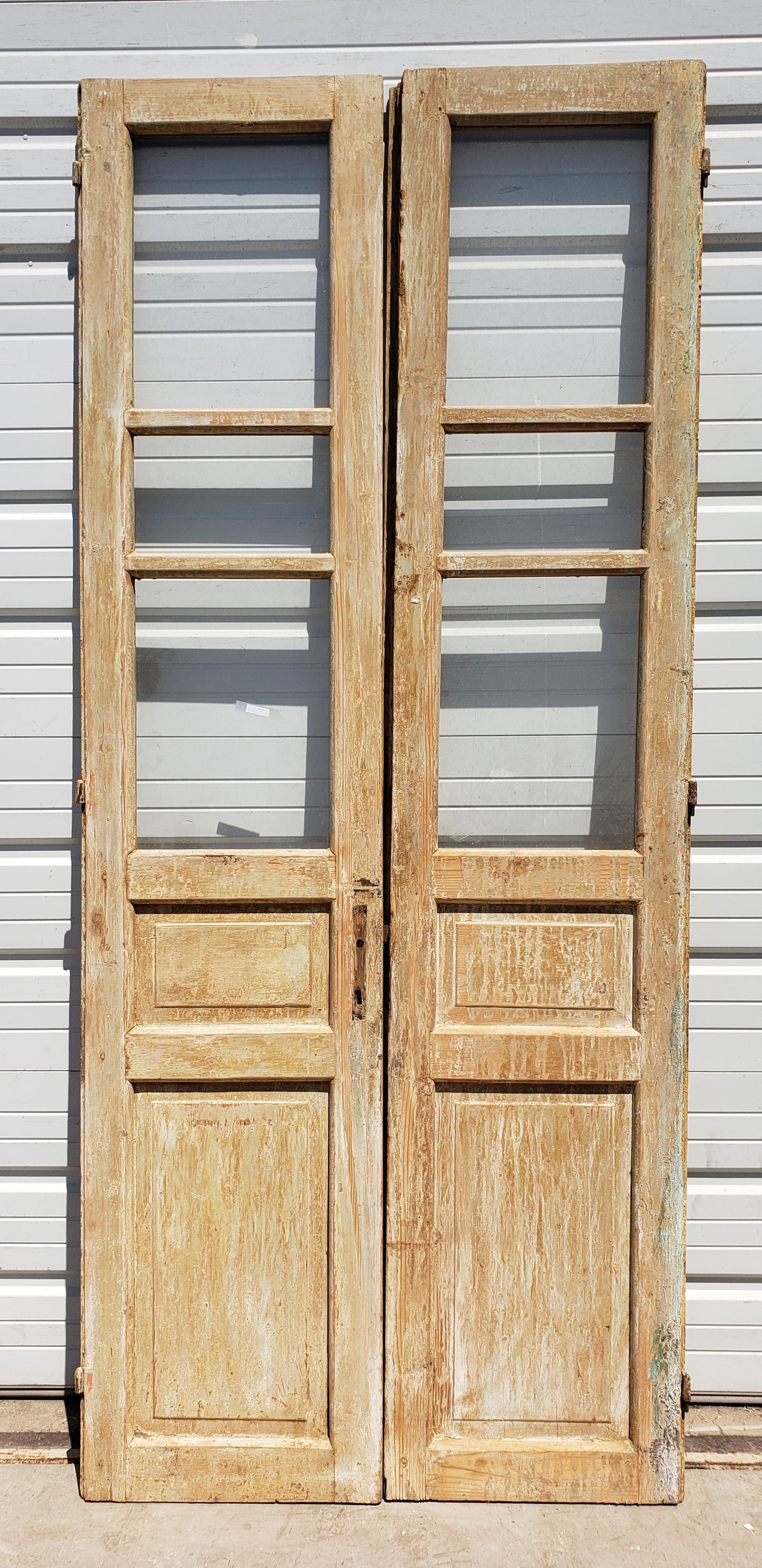 Pair of Painted Antique Doors with 3-Lites