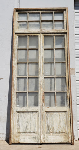 Set of Painted 10-Lite Antique Doors with 8-Lite Transom