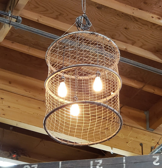Repurposed Lobster Boil Basket Pendant Light