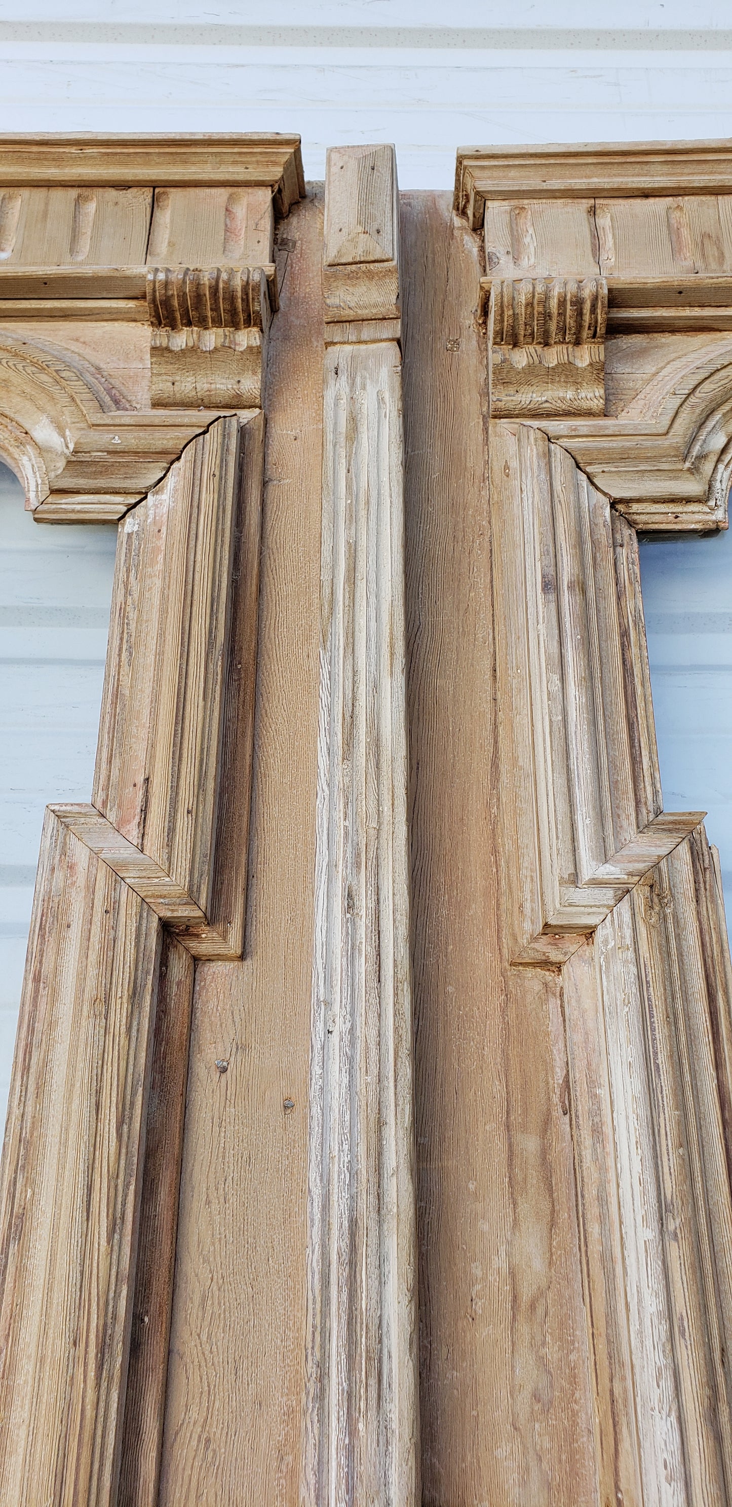 Pair of Antique Wood Carved Doors with Single Glass Lites