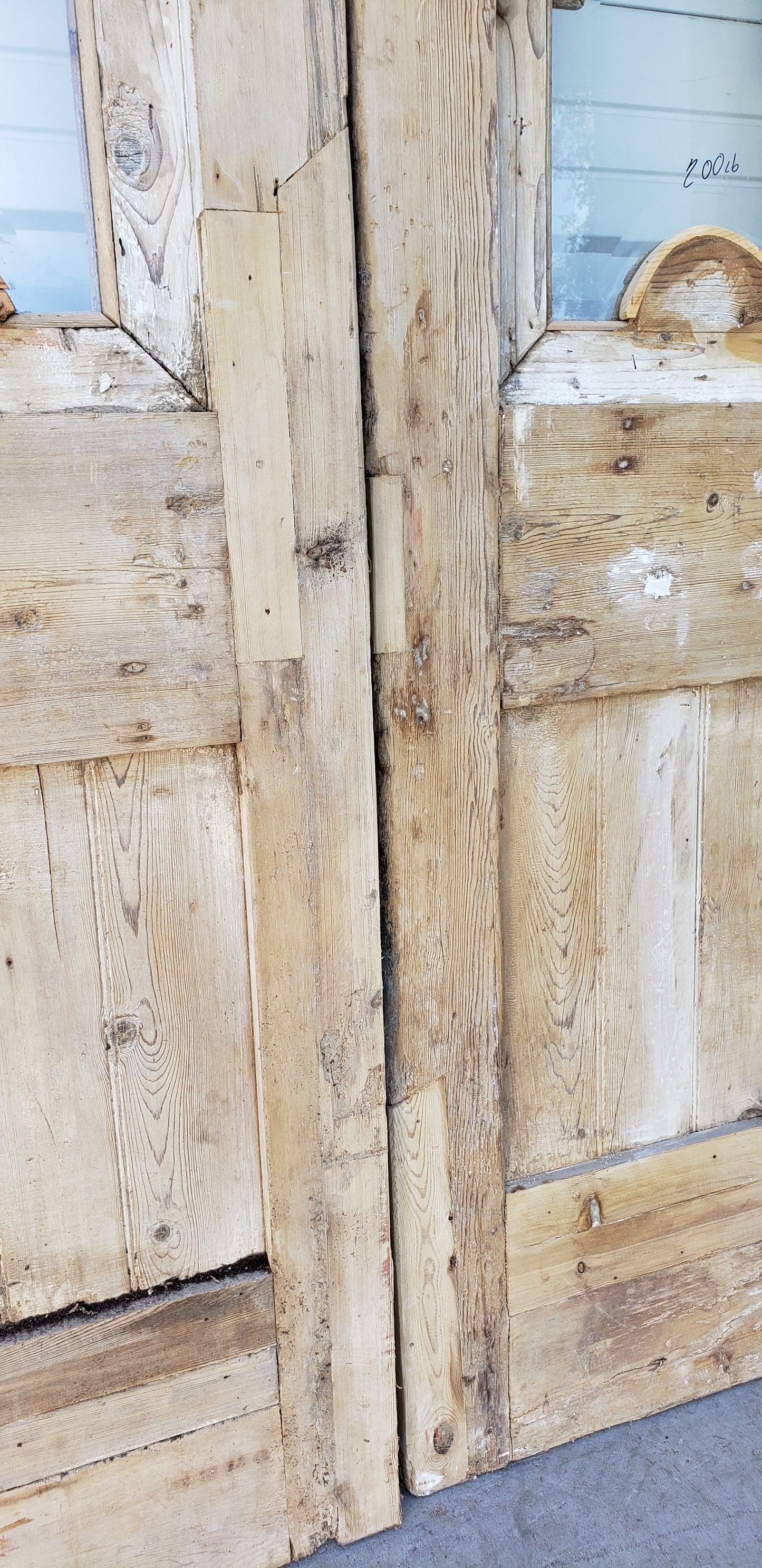 Pair of Antique Wood Carved Doors with Single Glass Lites