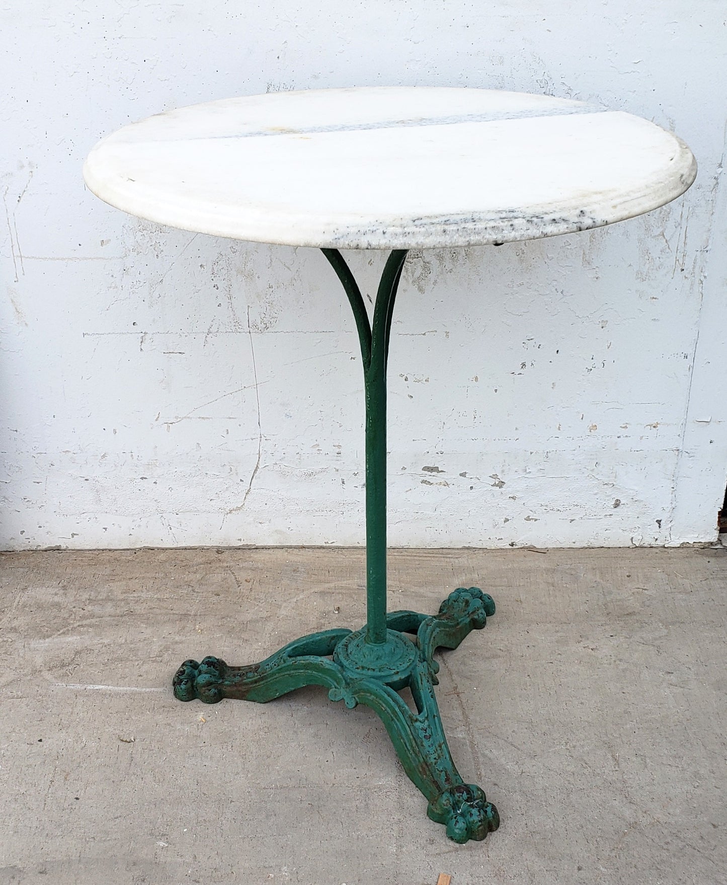 French Green Base Table with Marble Top