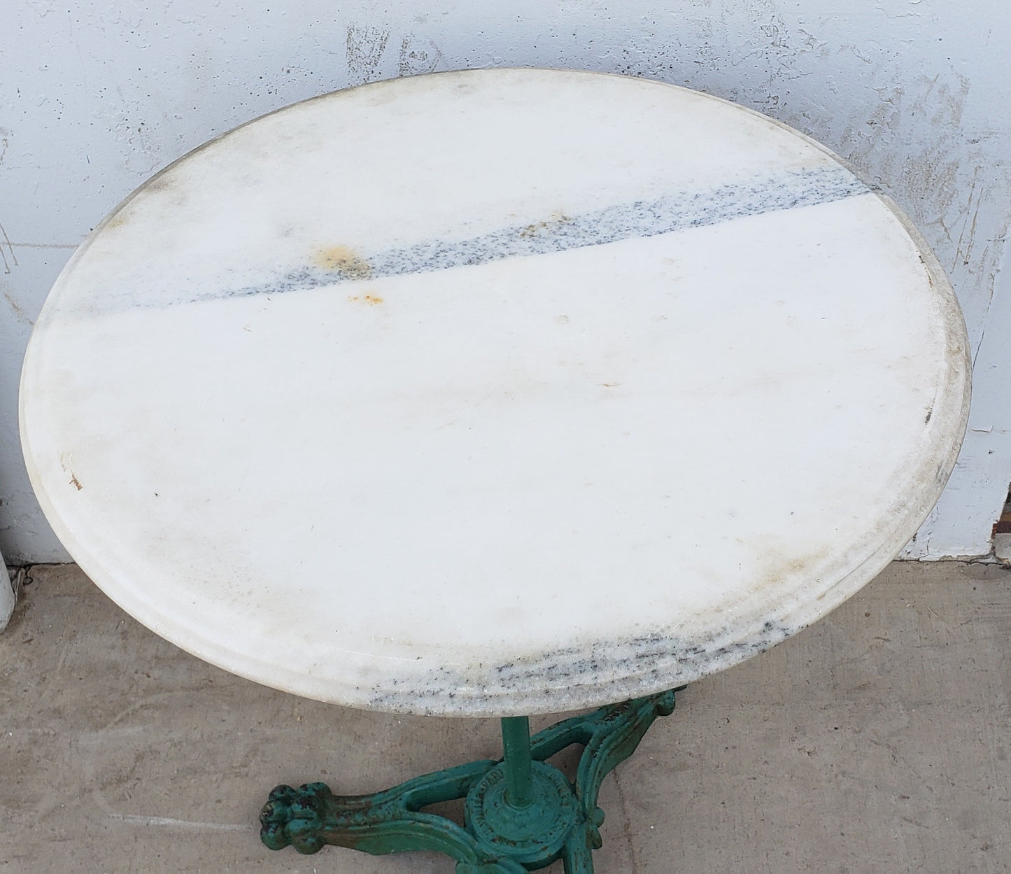 French Green Base Table with Marble Top