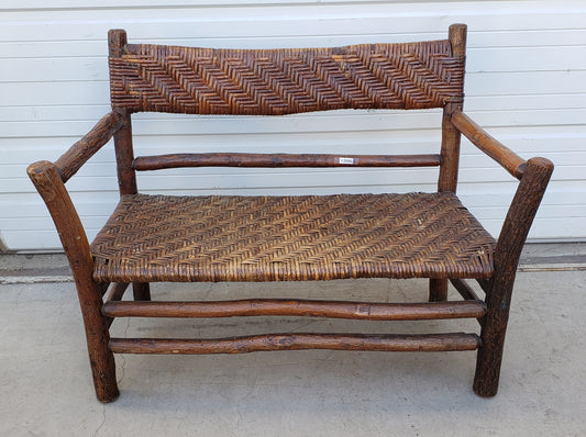 Old Hickory Rattan Woven Bench, c. 1920