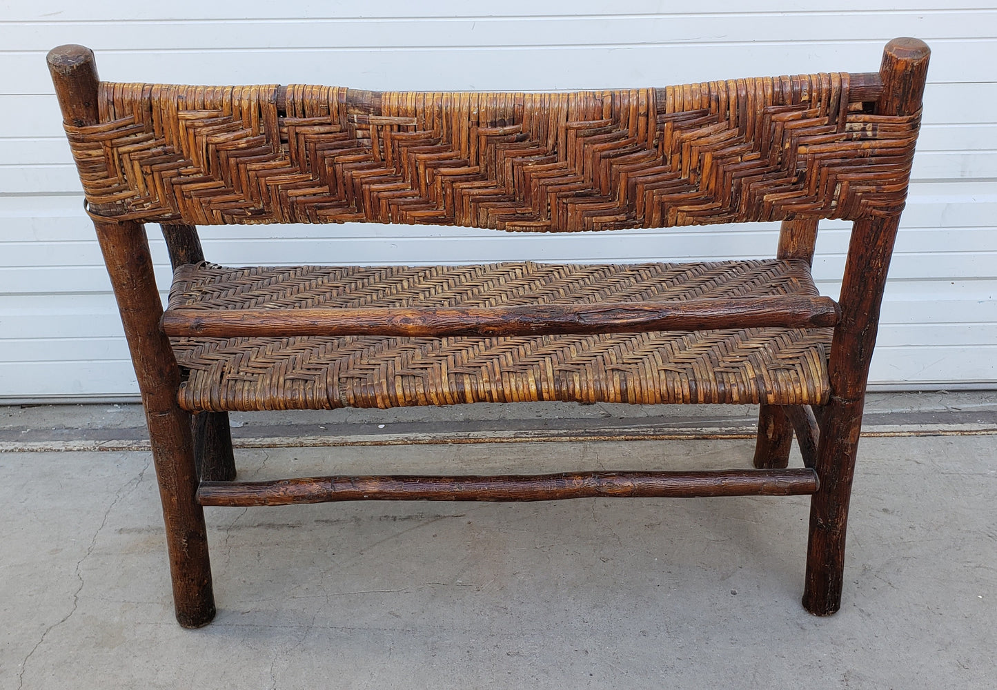 Old Hickory Rattan Woven Bench, c. 1920