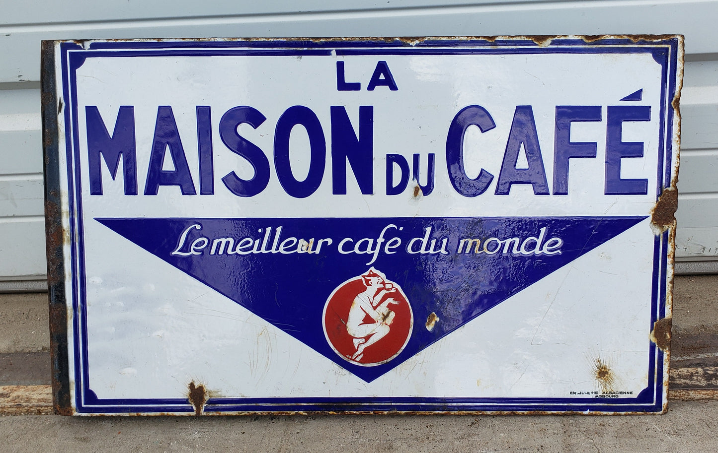 French Enamel Double-sided Sign " La Maison du Café"