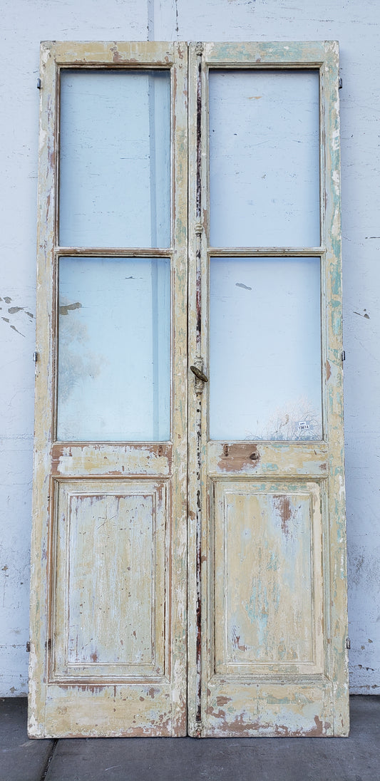 Pair of Panted 2-Lite Antique Wood Doors