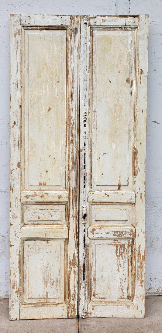 Pair of 3-Panel Washed Wood Antique Doors