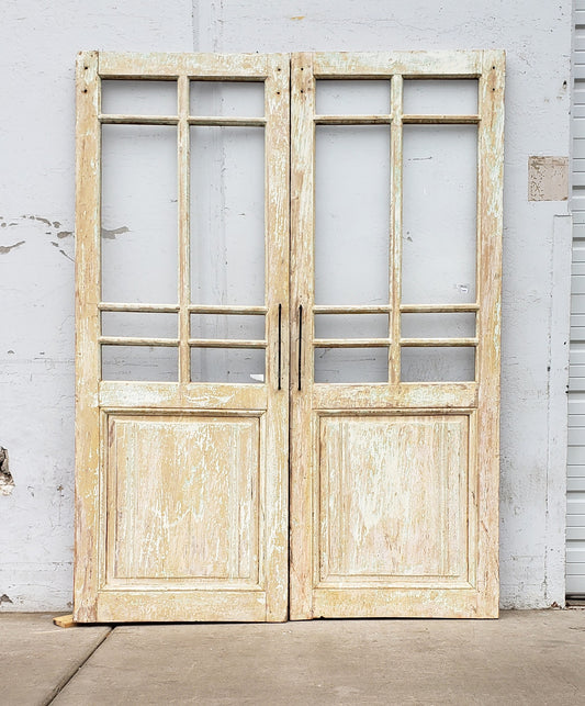 Pair of 8-Lite Washed Antique Wood Doors