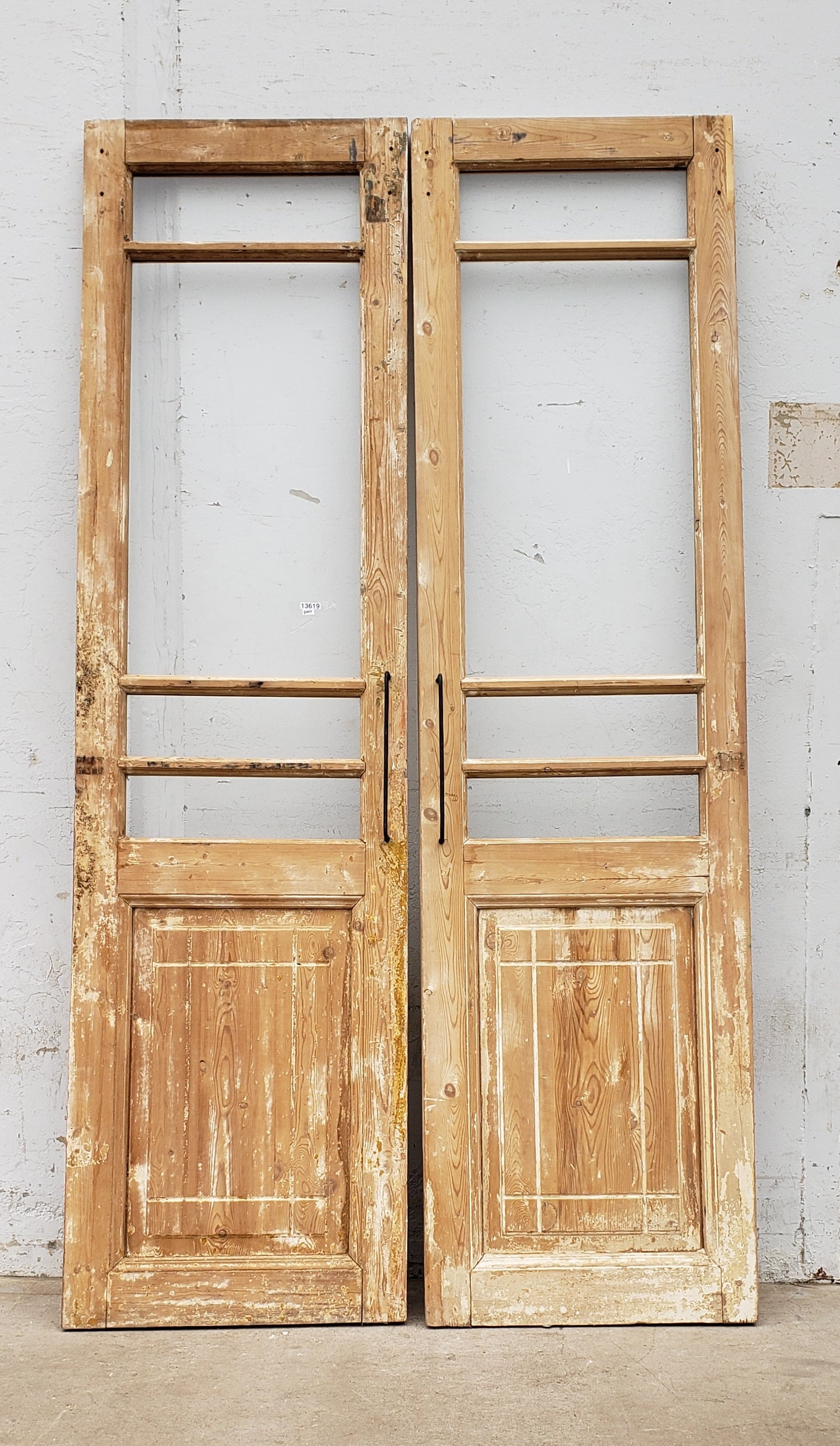 Pair of Washed Antique Wood 4-Lite Doors