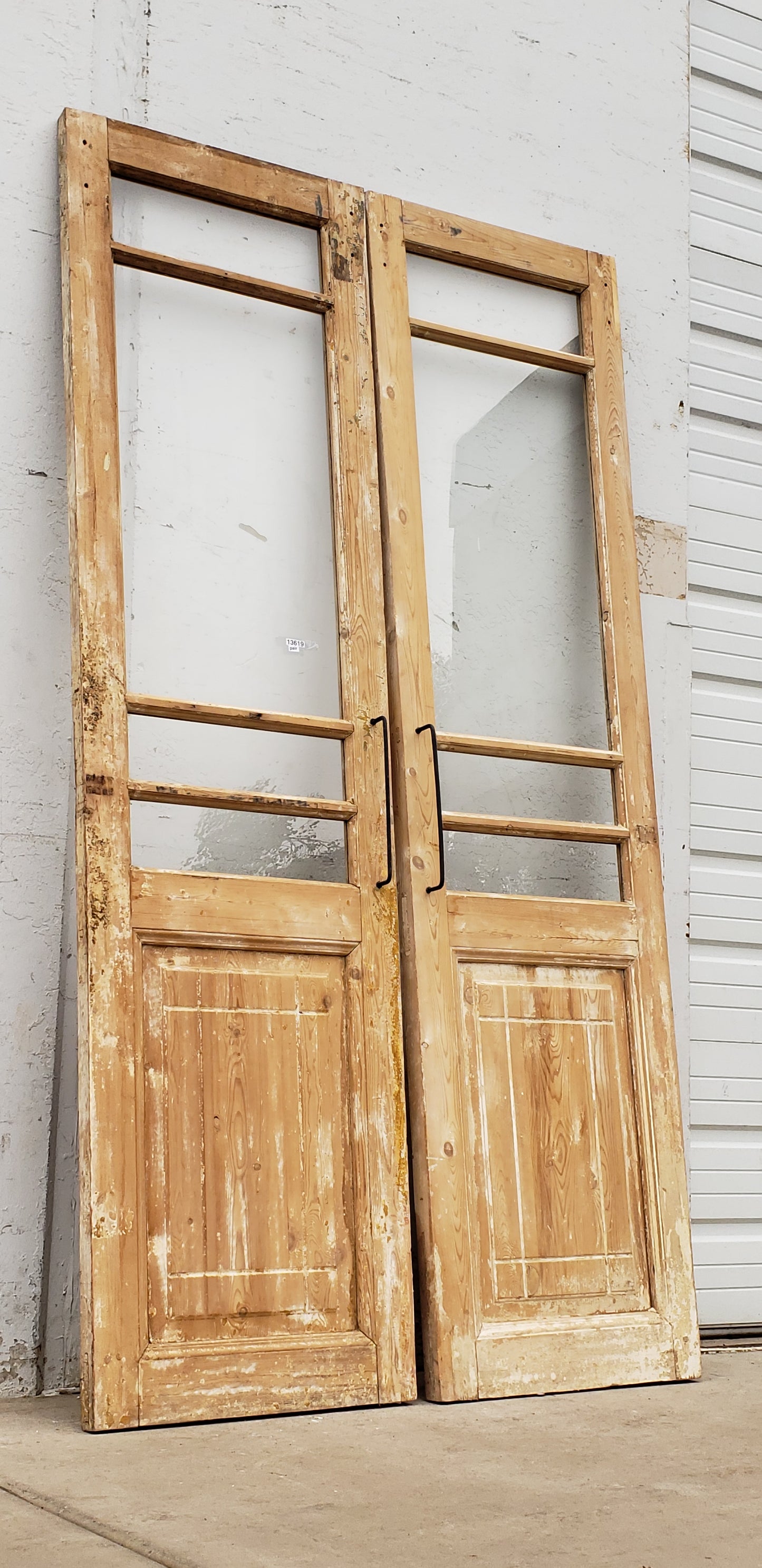 Pair of Washed Antique Wood 4-Lite Doors