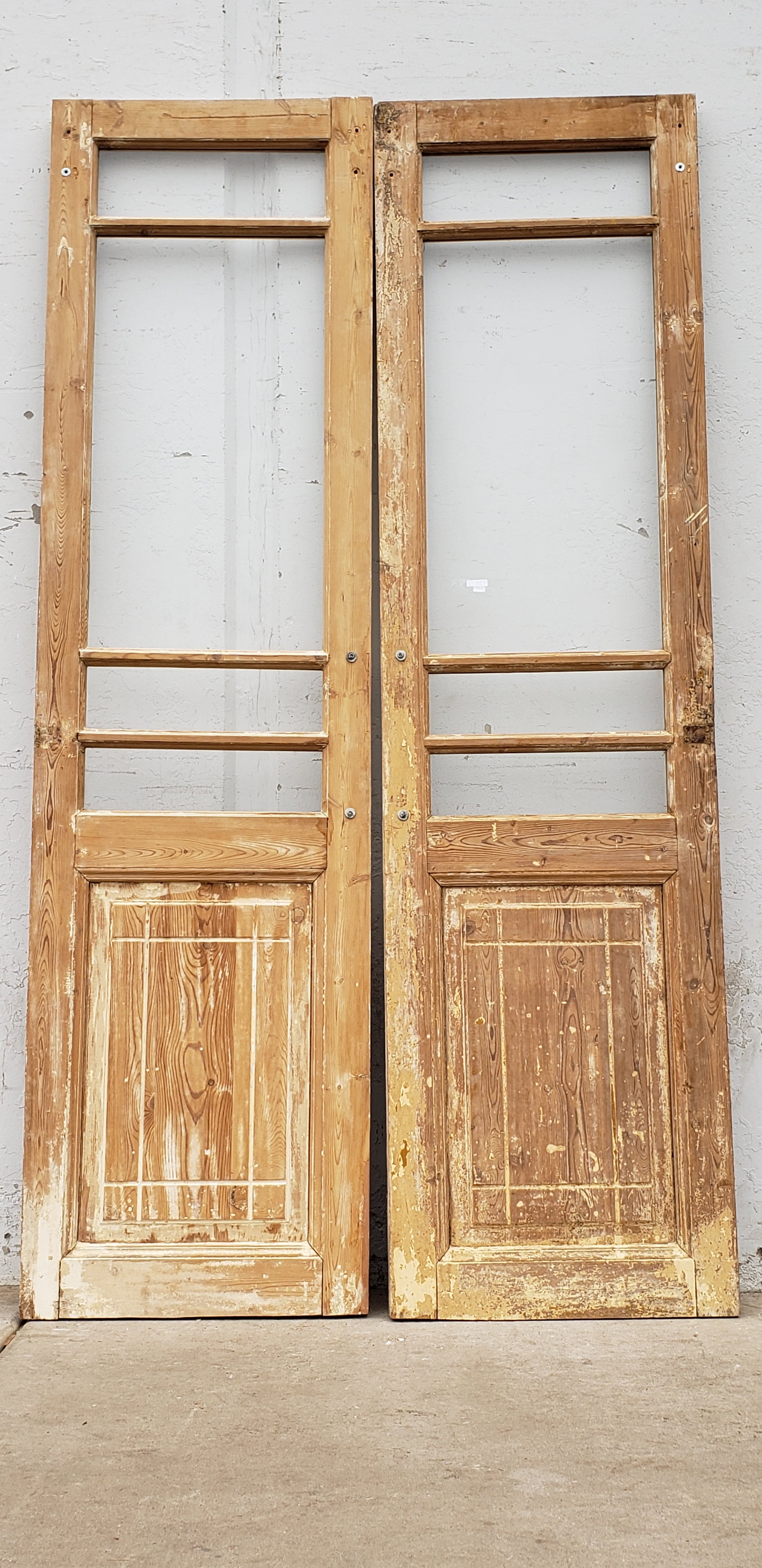 Pair of Washed Antique Wood 4-Lite Doors – Antiquities Warehouse