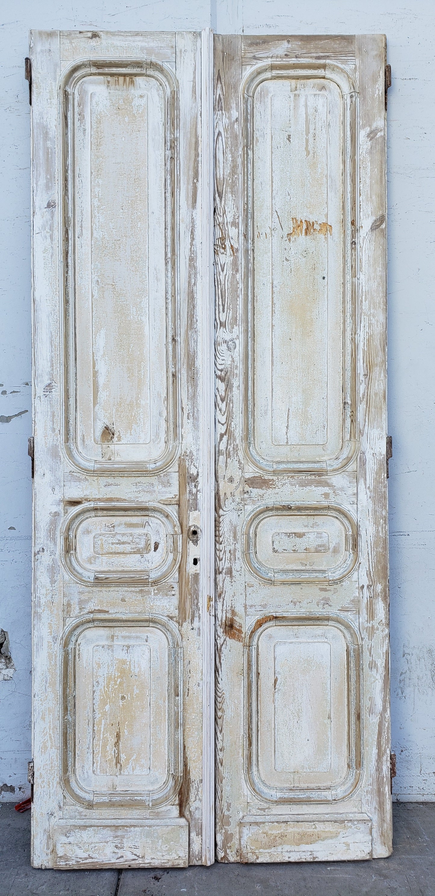 Pair of Antique Solid Wood 3 Curved Panel French Doors