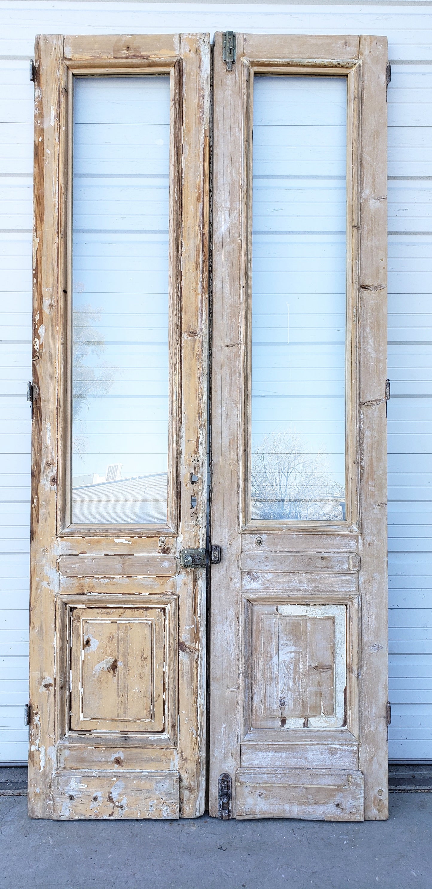 Pair of French 2 Panel Half Lite Glass Antique Doors