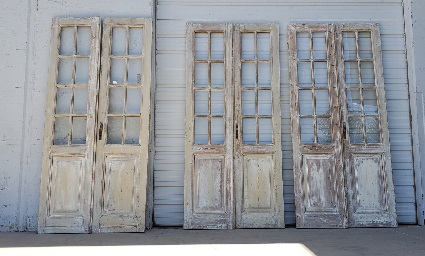 Pair of 8 Lite Washed Wood Antique Doors