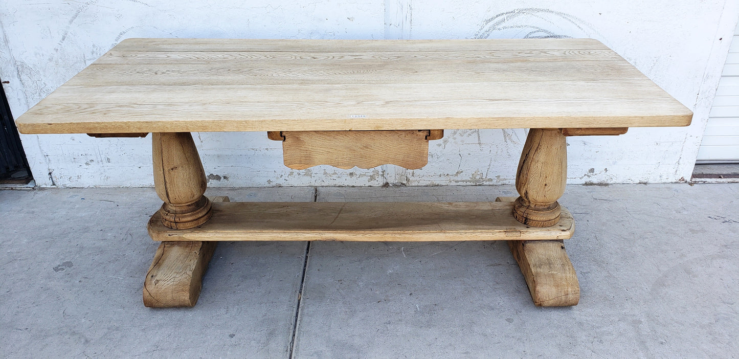 French Bleached Dining Table with Drawer