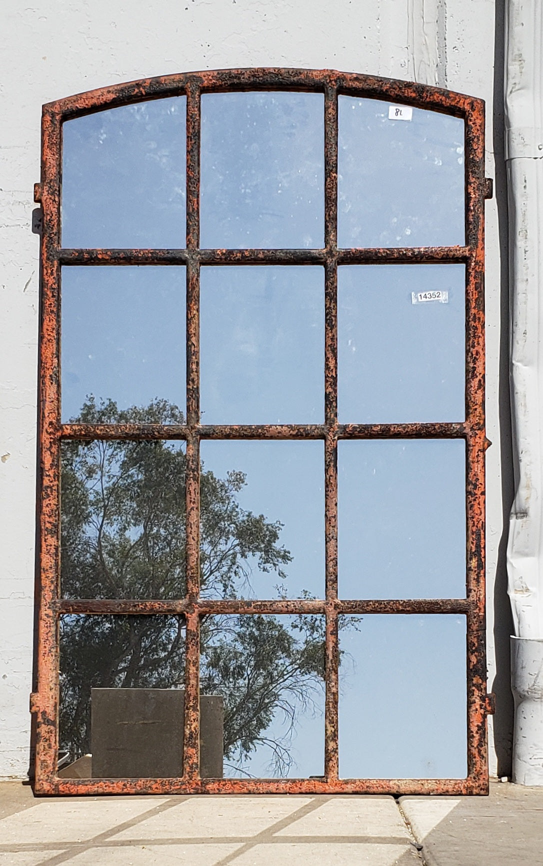 Arched Metal Factory Window Mirror with 12 Panes