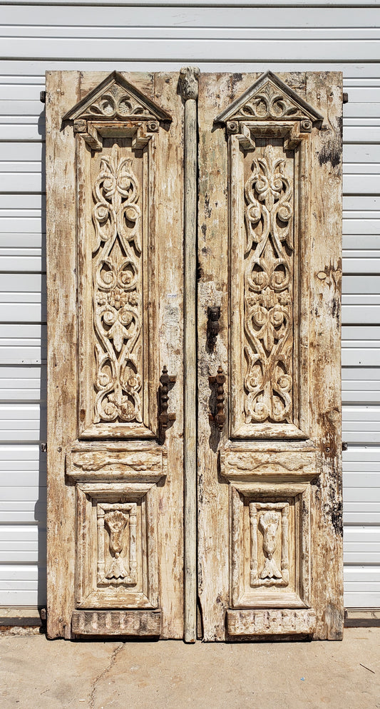 Pair of 2 Panel Ornate Carved Antique Doors